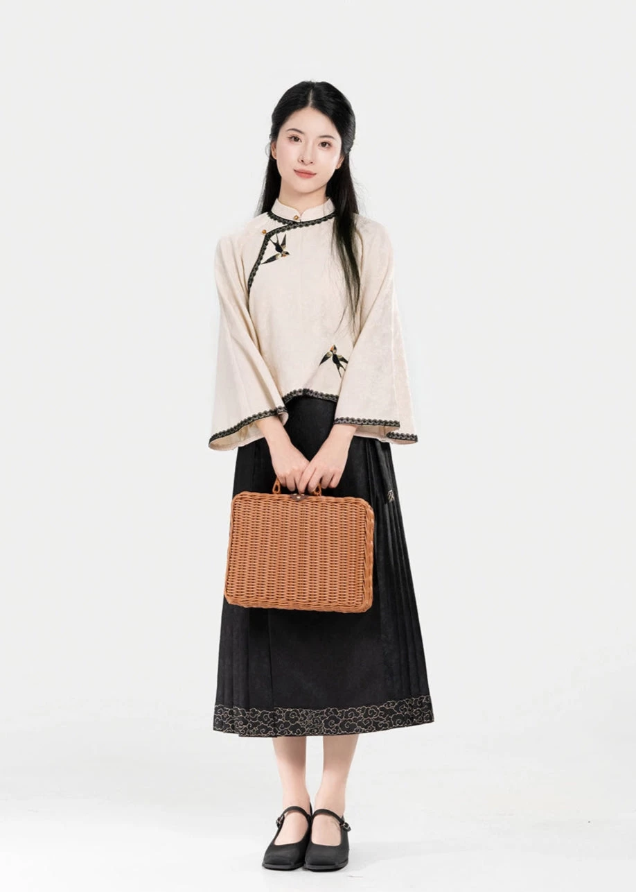 Women’s 2-Piece Republican Era Hanfu Set, Blush Pink Top & Skirt| HANFUBAO