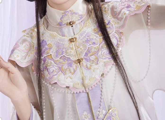 Women Modern Daily Hanfu Yarn Set Purple Floral Embroidery Plus Size | HANFUBAO