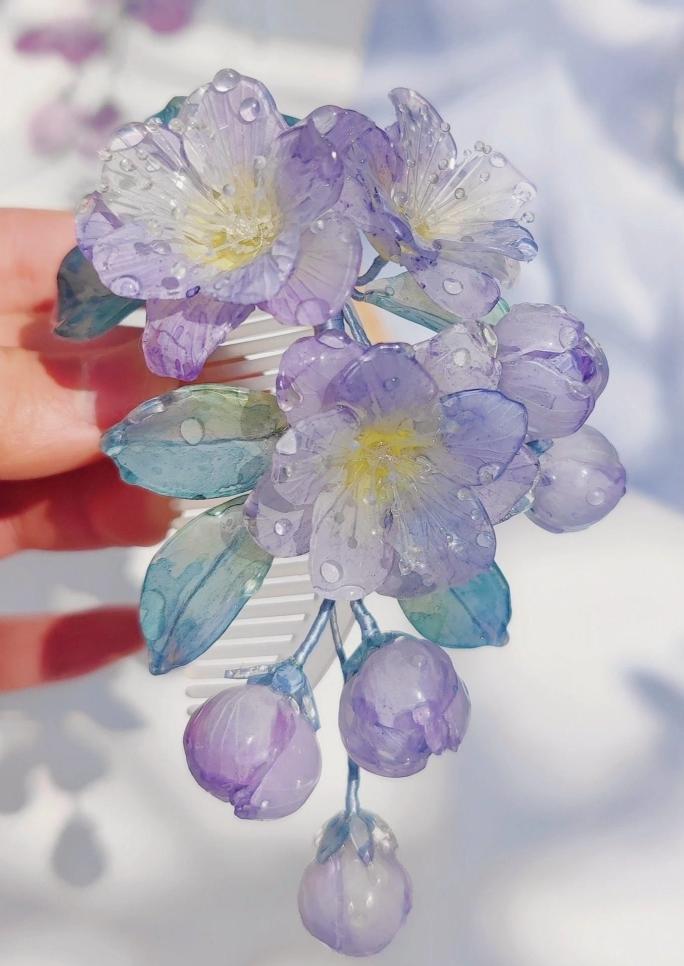 Purple Hydrangea Shrinky Dinks Hairpin for Daily Hanfu Styling | HANFUBAO