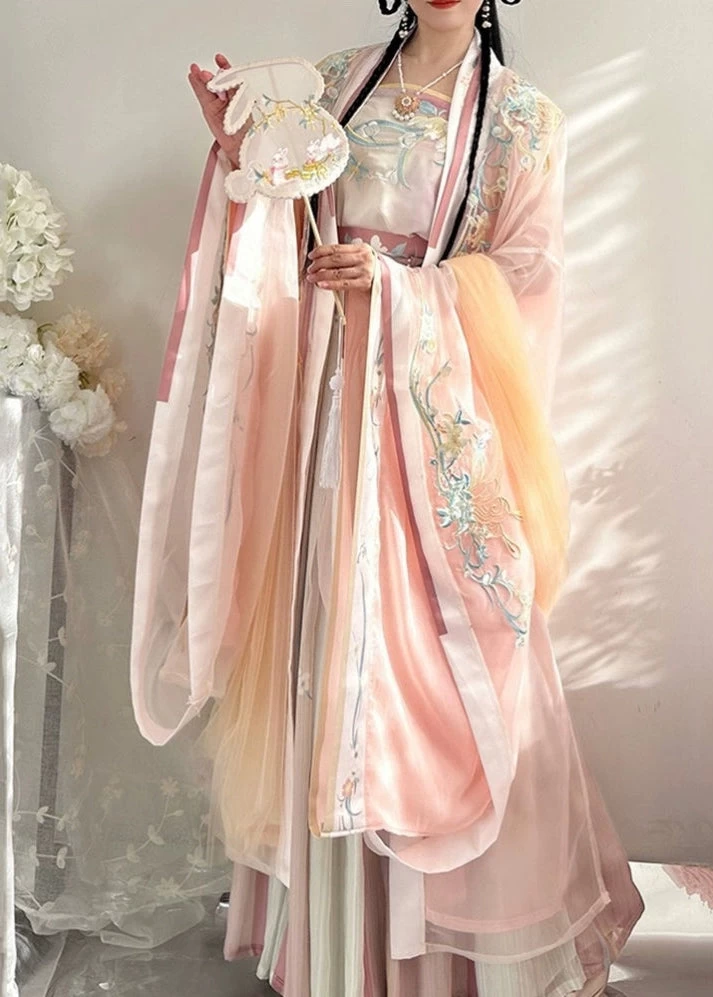 Women’s Plus Size Embroidered Chiffon 5-Piece Hanfu Set for Daily Wear | HANFUBAO