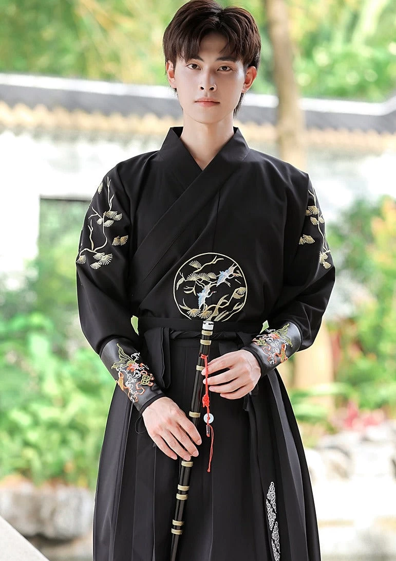 Men's 3-Piece Black Daily Hanfu Set Plus Size | HANFUBAO