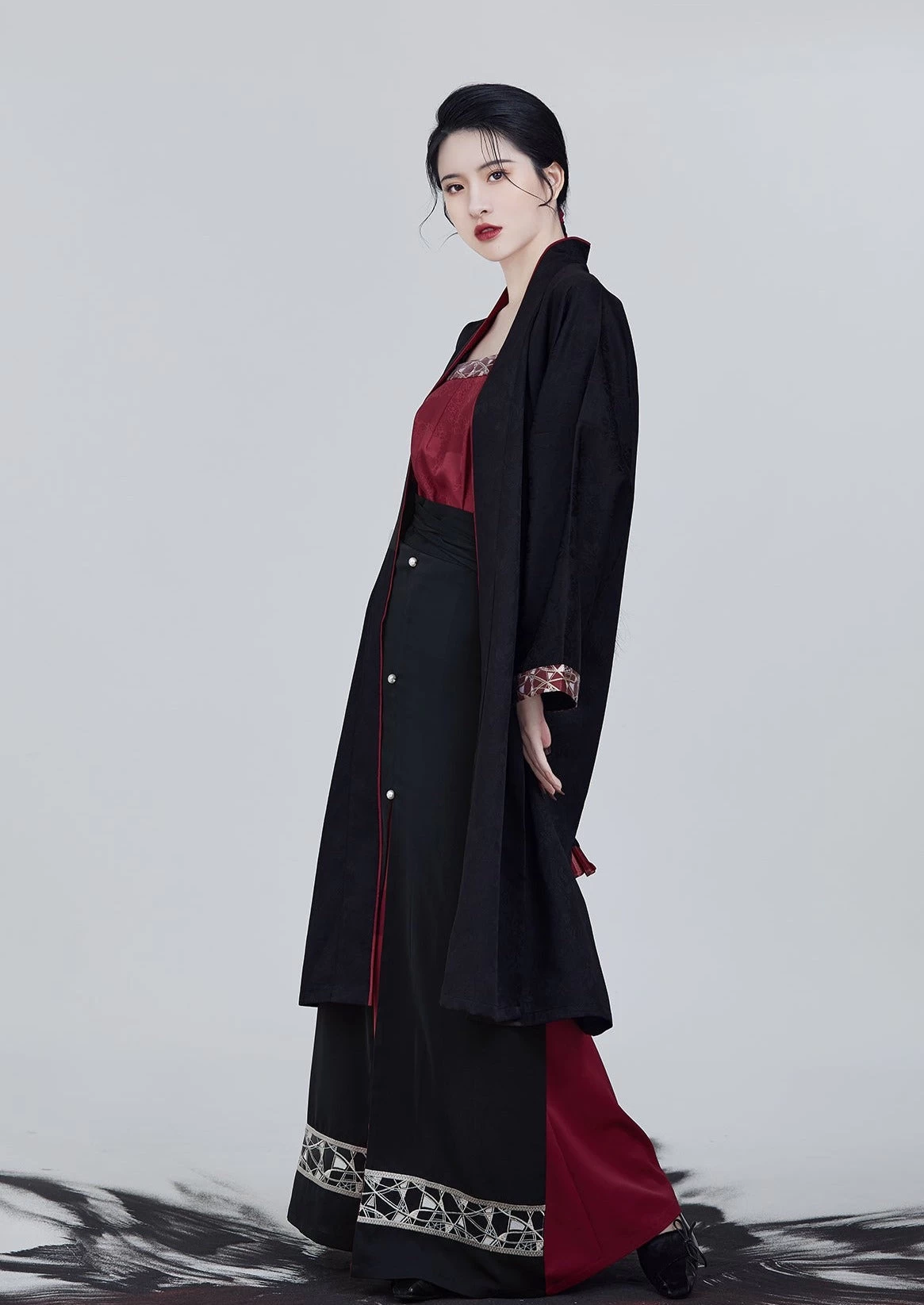 Women Modern Black Daily Hanfu Set Skirt+Top+Coverup | HANFUBAO