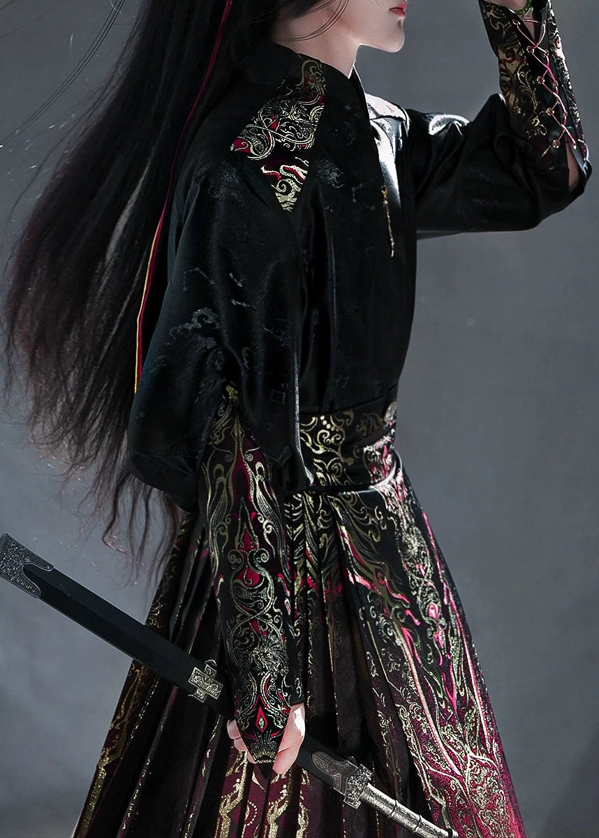 Unisex 4-Piece Modern Ma Mian Skirt Hanfu Set, 100% Polyester, Daily Wear | HANFUBAO