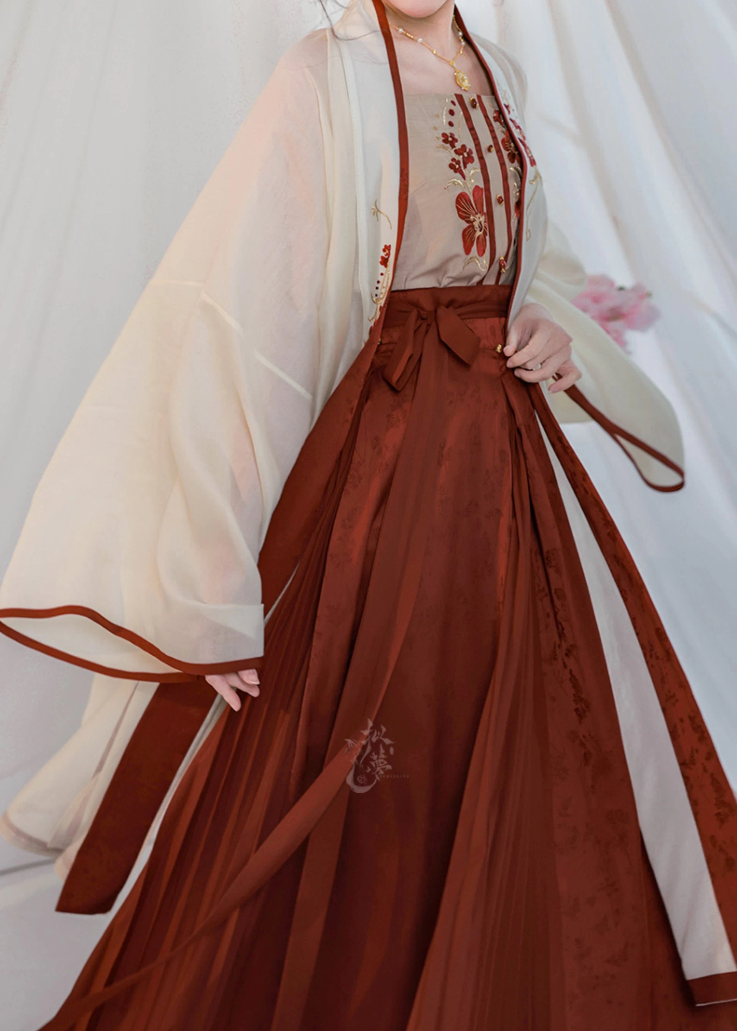 Women's Daily Hanfu 3-Piece Set Crimson Tencel Blend Plus Size | HANFUBAO