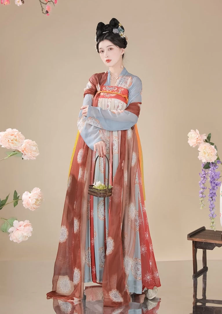 Yuhuan | Women Chiffon Hanfu Dress Floral Print Spring/Summer