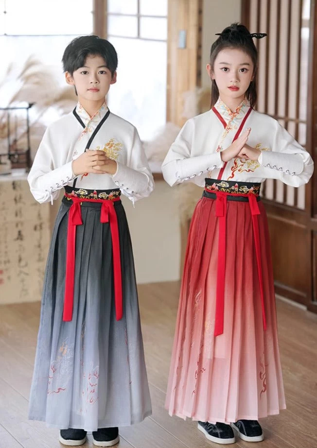 Kids 3-Piece Song Dynasty Hanfu Set Flame Embroidery for Festivals| HANFUBAO
