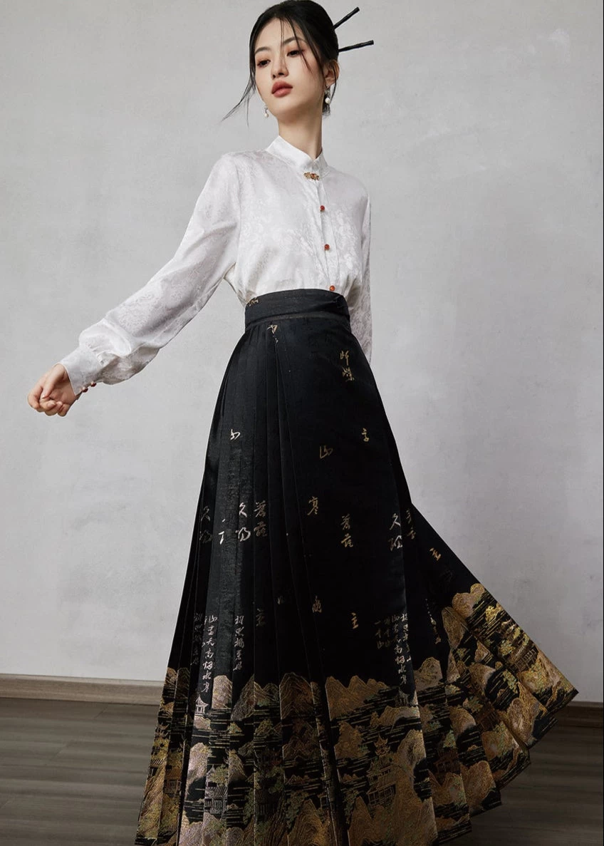 Women Modern Ma Mian Skirt Set Misty Haze Plus Size Daily Hanfu | HANFUBAO