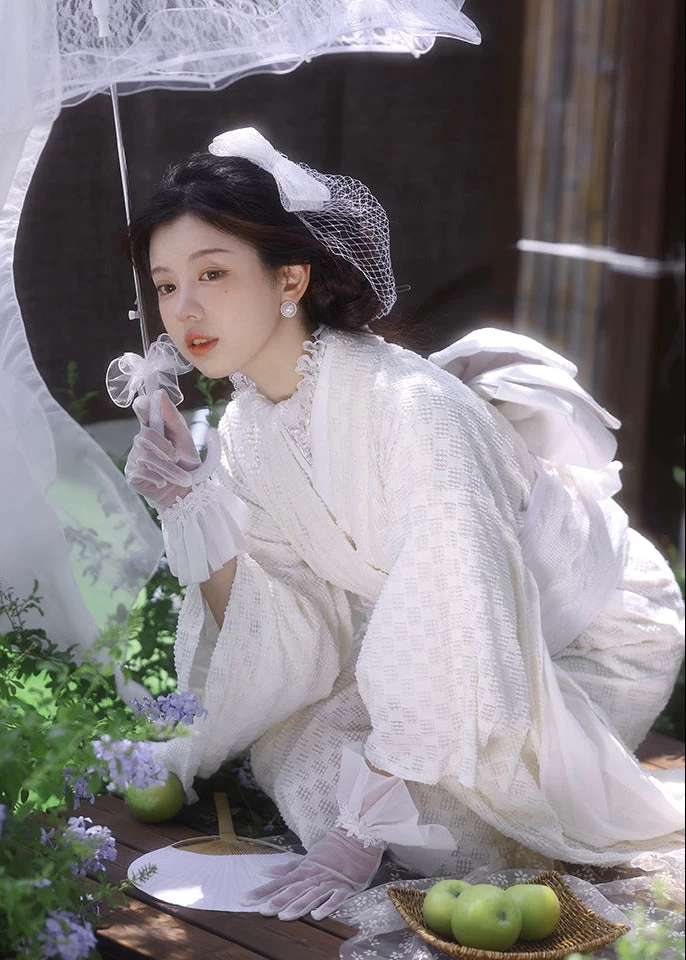 Velunara | Women  3-Piece Lace Kimono Set for Events Night Out White S-M