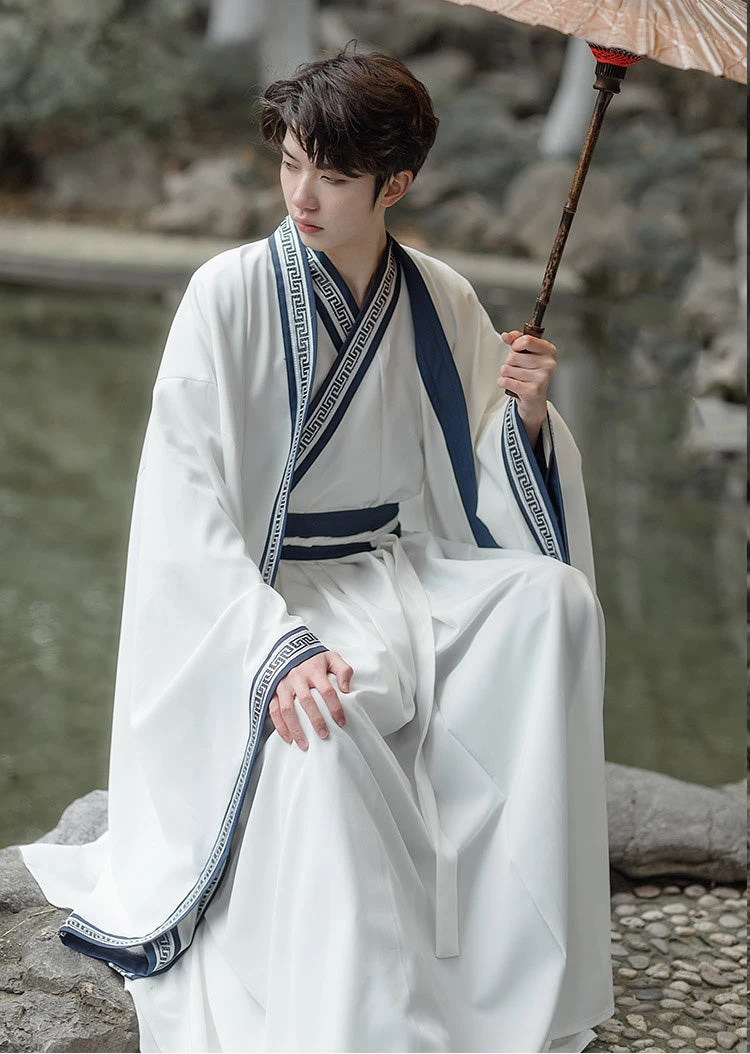 Men's Daily Hanfu Set White Yarn  Plus Size | HANFUBAO