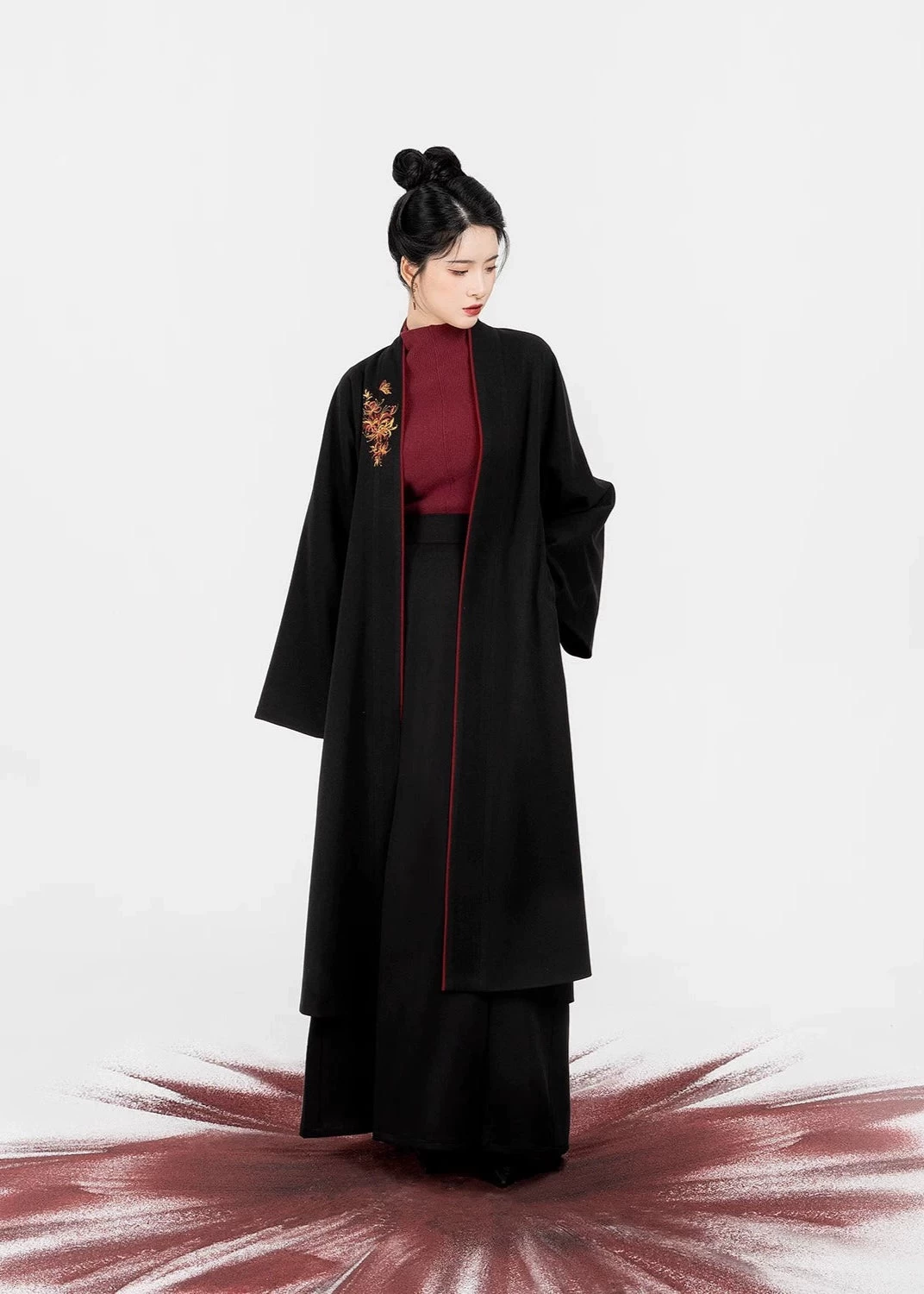 Women’s Modern 3-Piece Daily Hanfu Set, Lantern Flower Print, Warm Knit | HANFUBAO