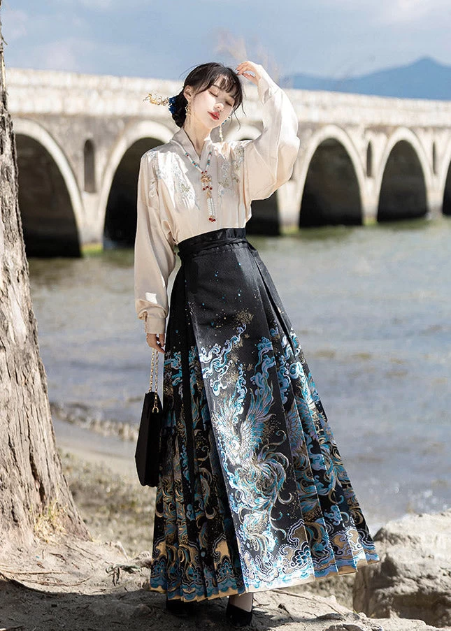 Women Modern Daily  Hanfu Set Snow Phoenix Embroidery Plus Size | HANFUBAO