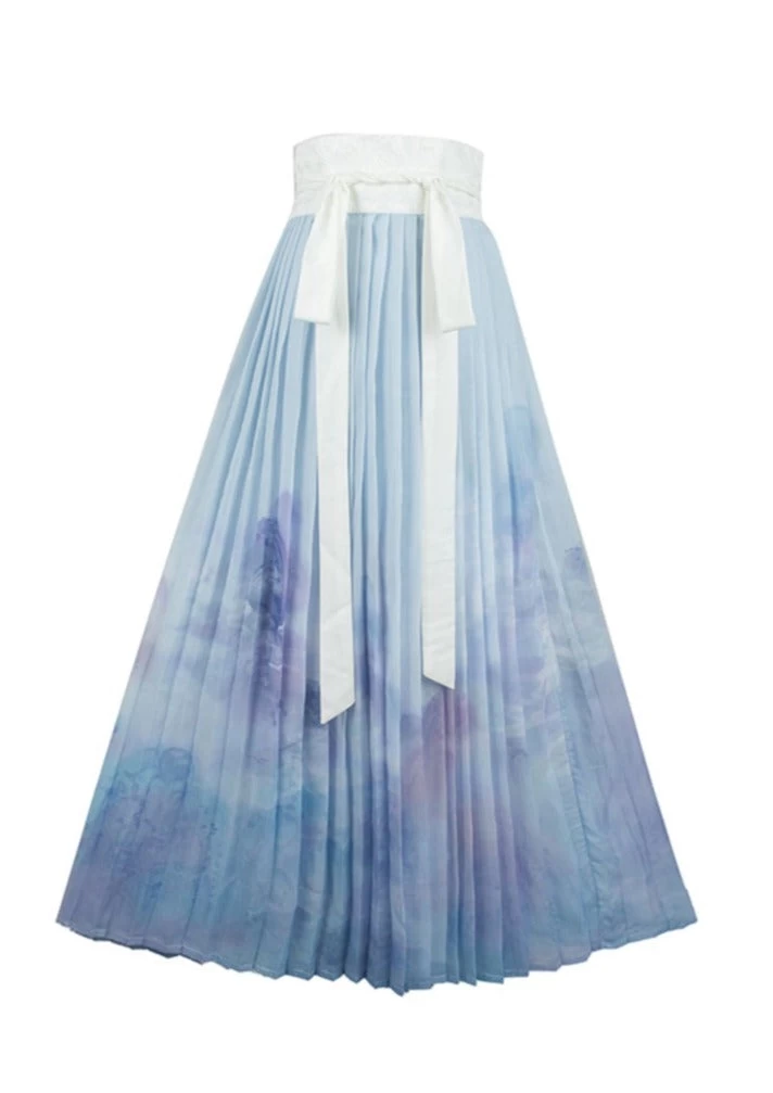 Women Daily Hanfu Water Wave Modern Ma Mian Skirt, Hand Wash | HANFUBAO