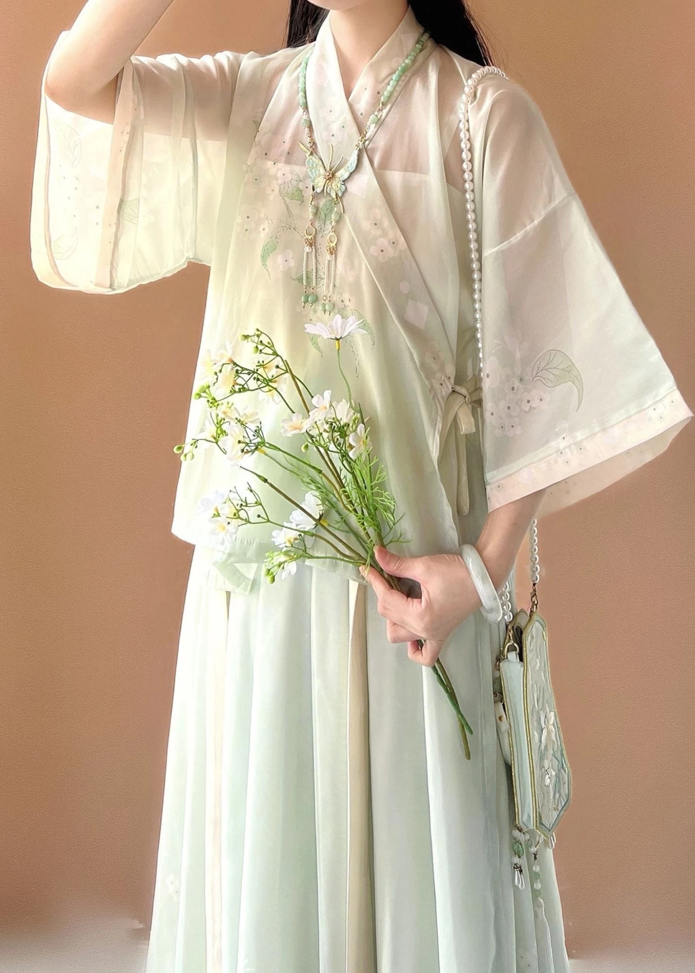 Women's Plus Size 3-Piece Chiffon Daily Hanfu Bamboo Forest Print Set | HANFUBAO