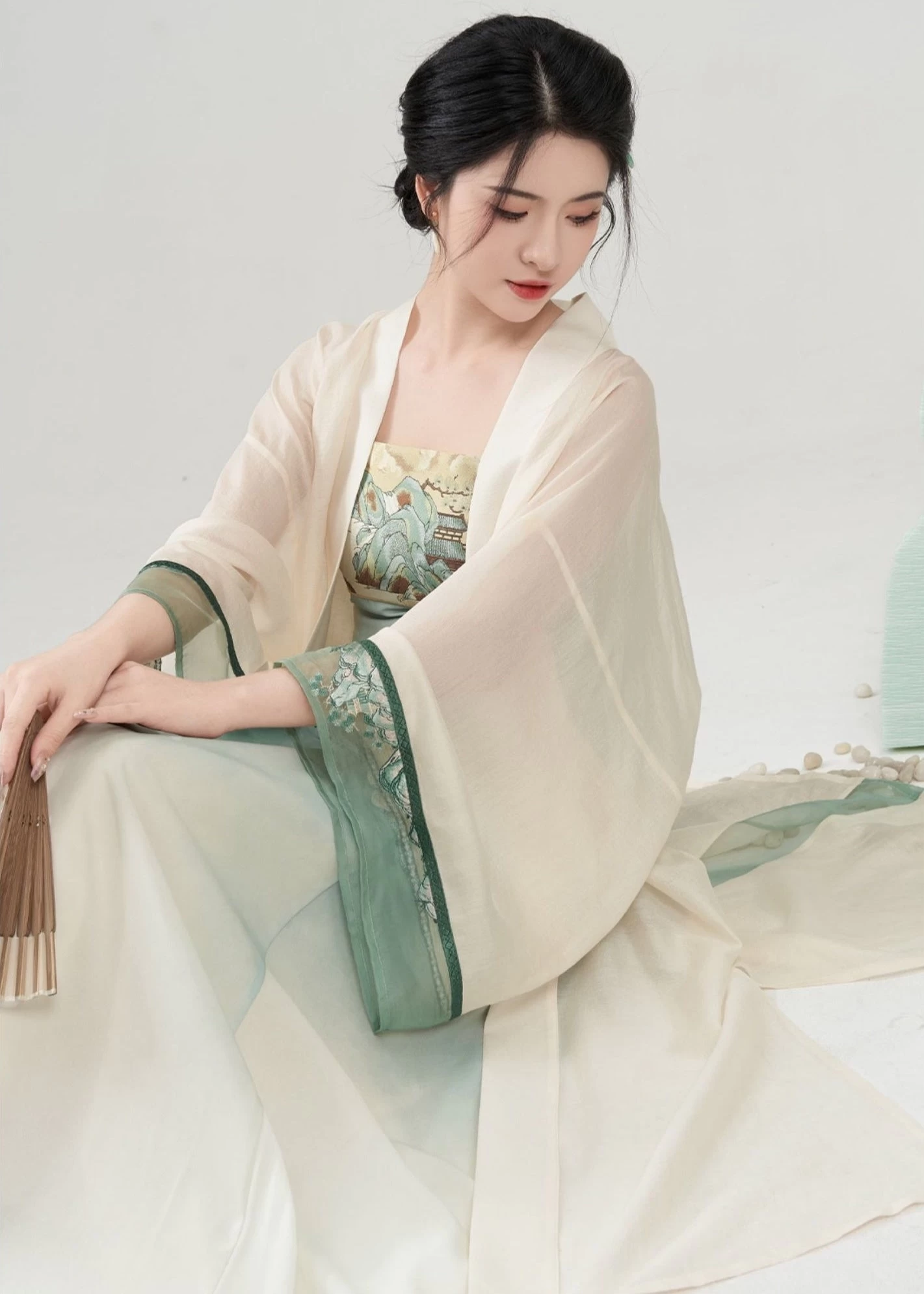 Women Modern Hanfu 2-Piece Set Qing Shan Print | HANFUBAO