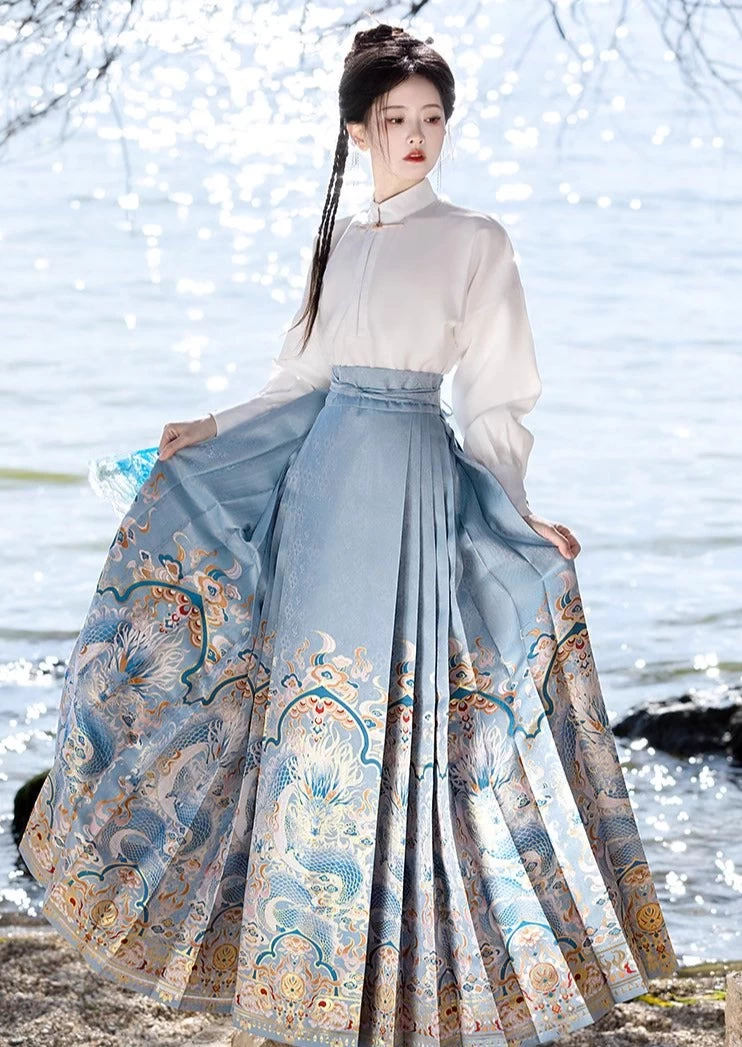 Women Modern Ma Mian Skirt Dragon Embroidery Plus Size| HANFUBAO