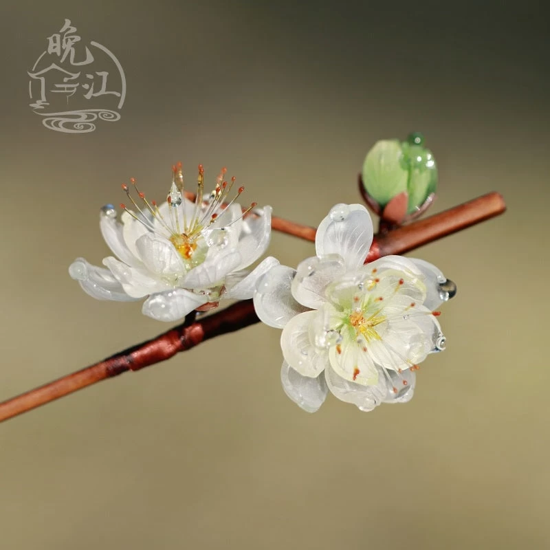 Women Shrinky Dinks Bamboo Hairpin White Plum Flowers | HANFUBAO