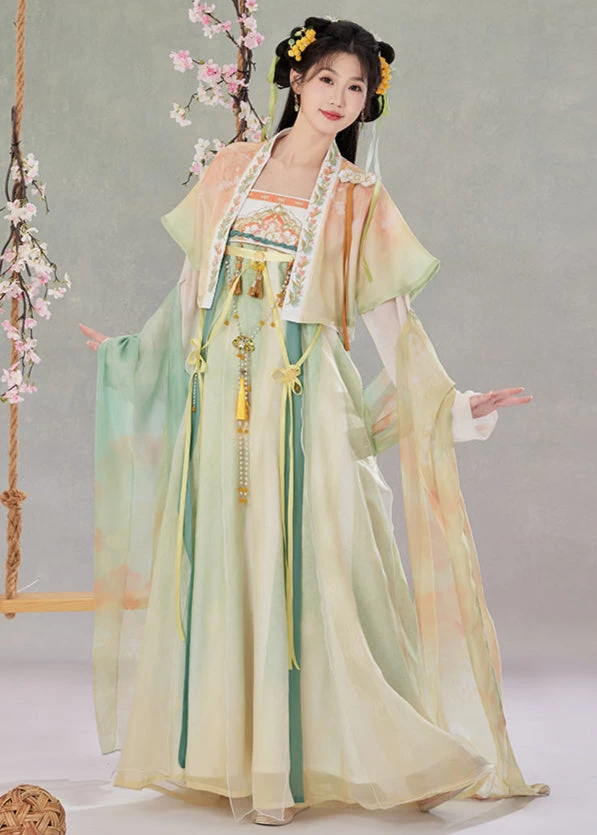 Women  Modern Daily Hanfu 5-Piece Set Willow Mist Green | HANFUBAO