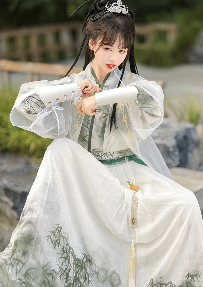 Unisex 5-Piece Bamboo Pattern Daily Hanfu Set Plus Size | HANFUBAO