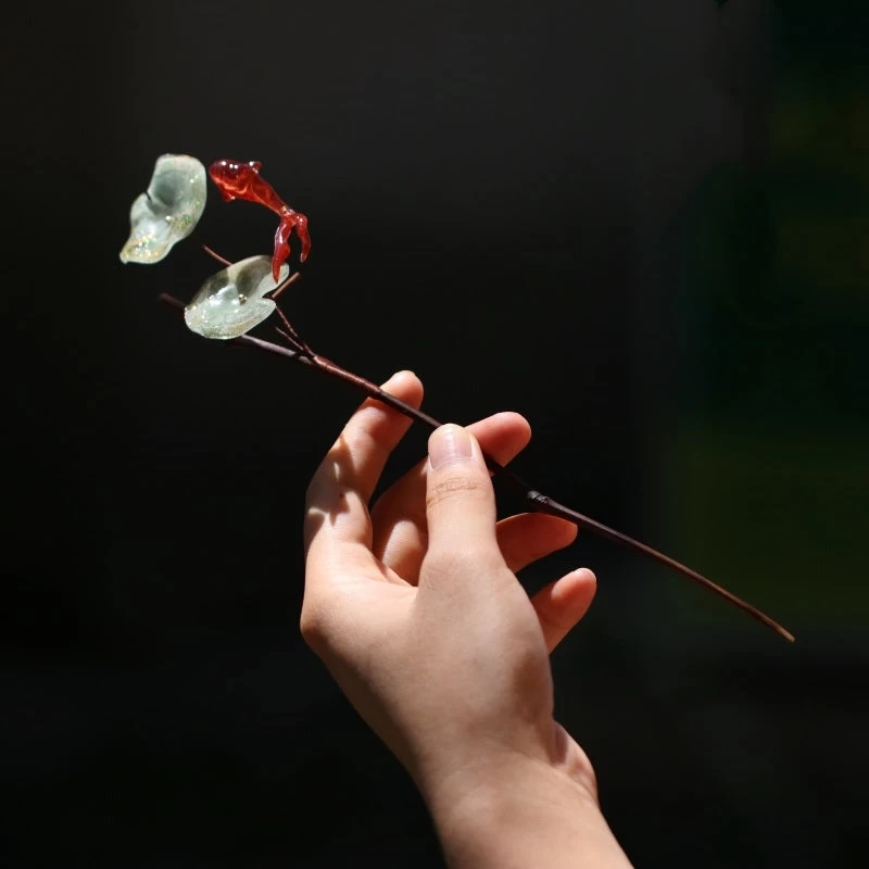 Women Bamboo & Shrinky Dinks Hanfu Hairpin Red Koi Pattern | HANFUBAO