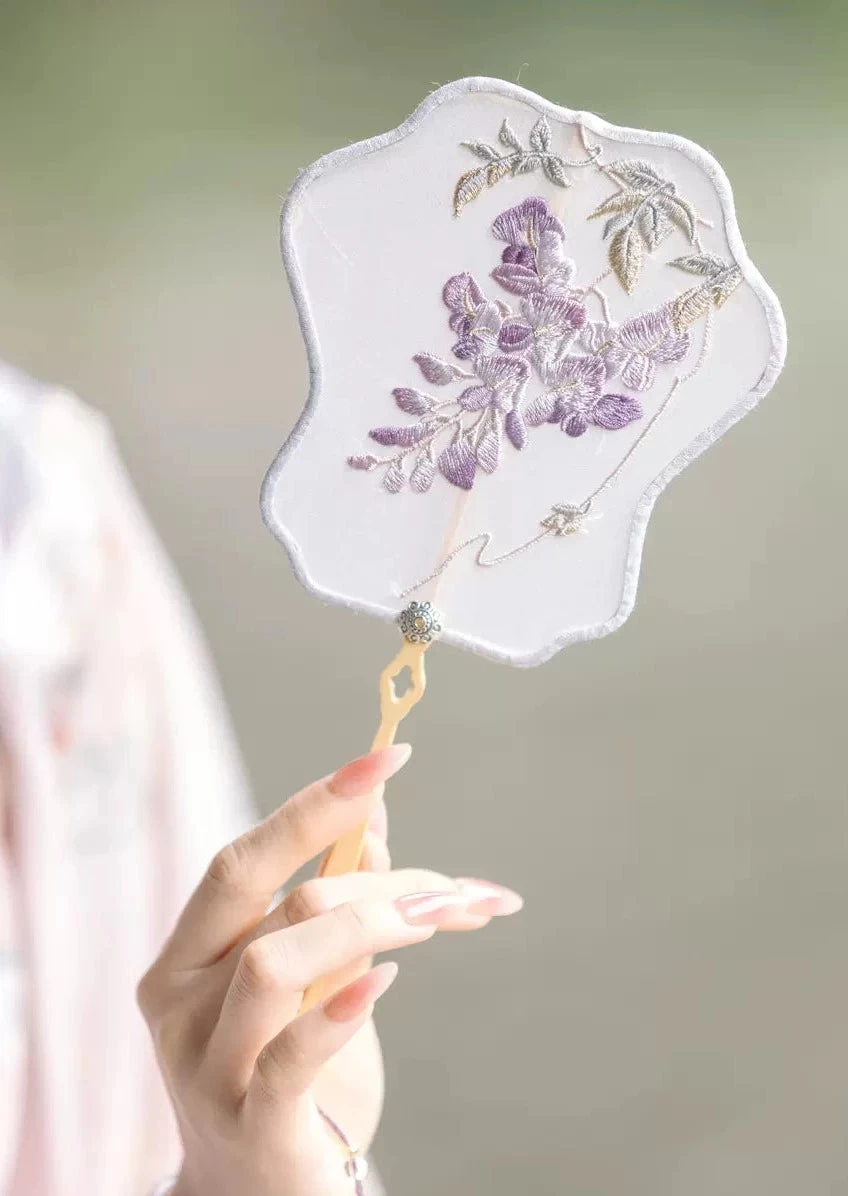 Women Bamboo Hand Fan 4-Color Valley Lily Embroidery Big 33cm| HANFUBAO