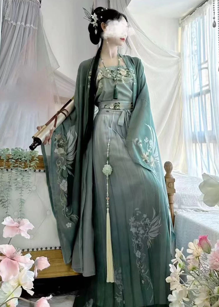 Women’s 3-Piece Chiffon Daily Hanfu Set Jade Cloud Plus Size| HANFUBAO
