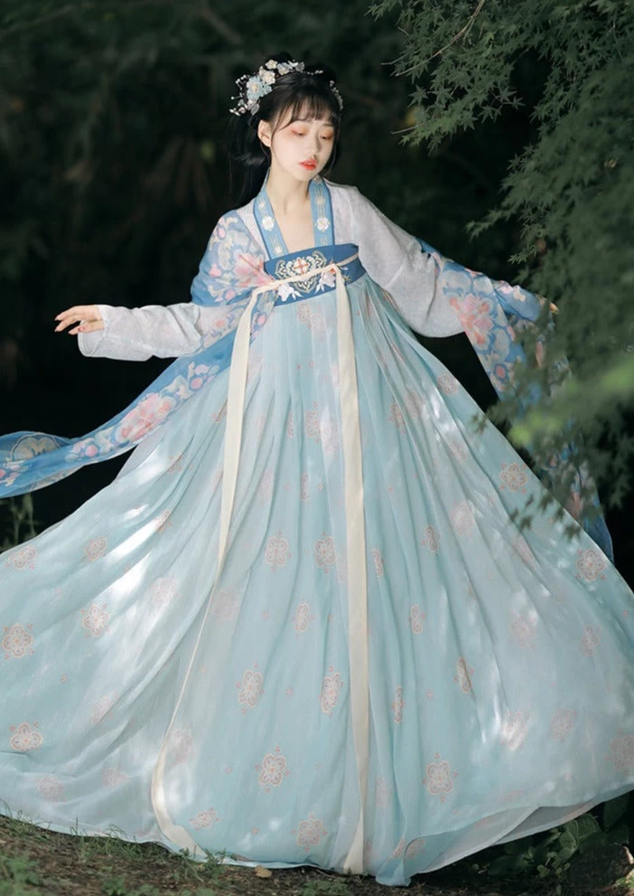 Women’s Modern Chiffon Hanfu Set Tang Pink/Blue | HANFUBAO
