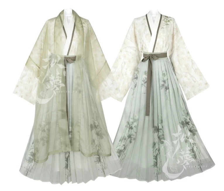 Women Song Dynasty Daily Hanfu Set Matcha Green,  3-Piece | HANFUBAO