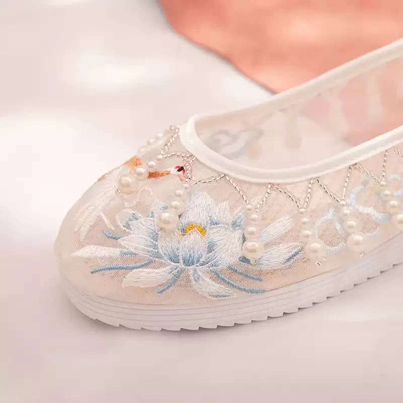 Women's Embroidered Canvas Hanfu Summer Flats Floral Pattern | HANFUBAO