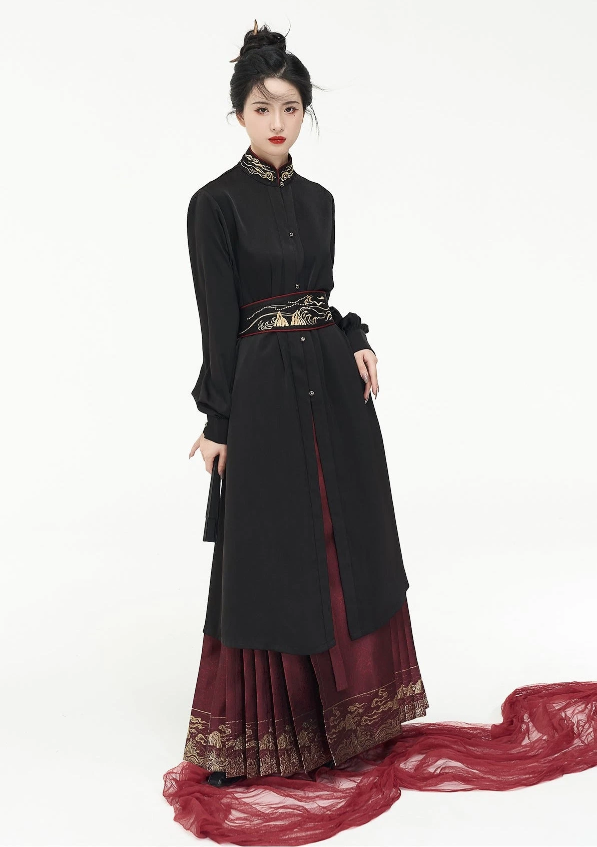 Women Modern 3-Piece Daily Hanfu Set with Belt, Lightweight Fabric | HANFUBAO