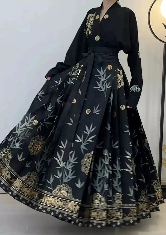 Women’s Daily Hanfu Ma Mian Skirt Set Bamboo Embroidery Plus Size | HANFUBAO