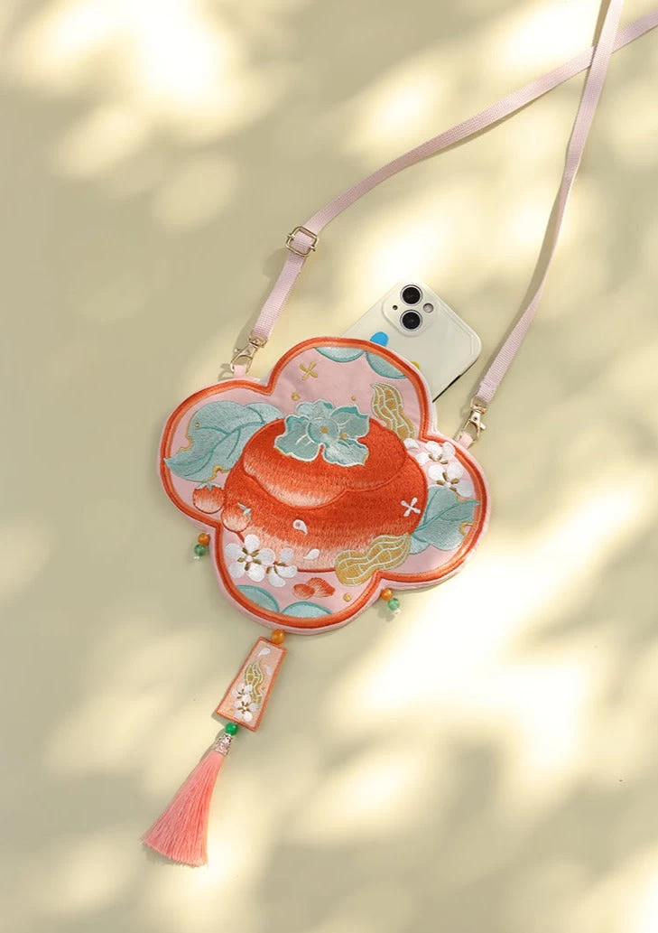 Women Embroidered Persimmon Red  Hanfu Purse 20x22cm | HANFUBAO