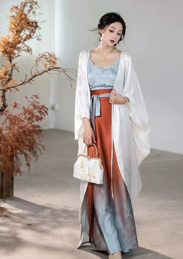 Women Modern Artificial Silk-Cotton Hanfu Set Underglaze Red | HANFUBAO