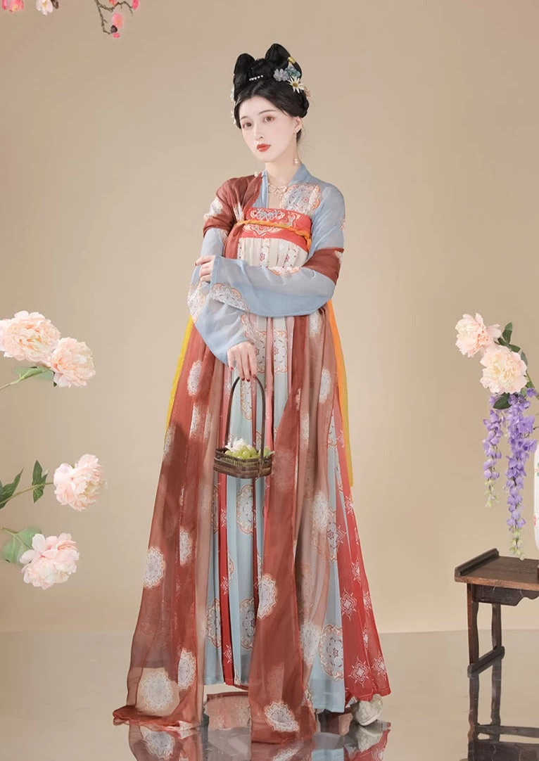 Yushuan | Female Cotton Hanfu Dress Orange Floral