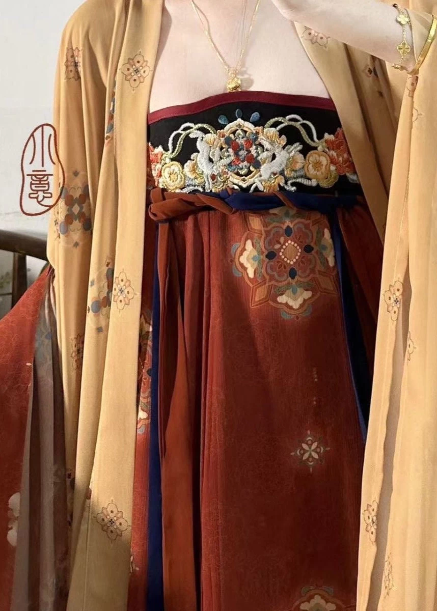 Women Plus Size Chiffon Modern Daily Hanfu Set, Tang Shadow 3-Piece | HANFUBAO