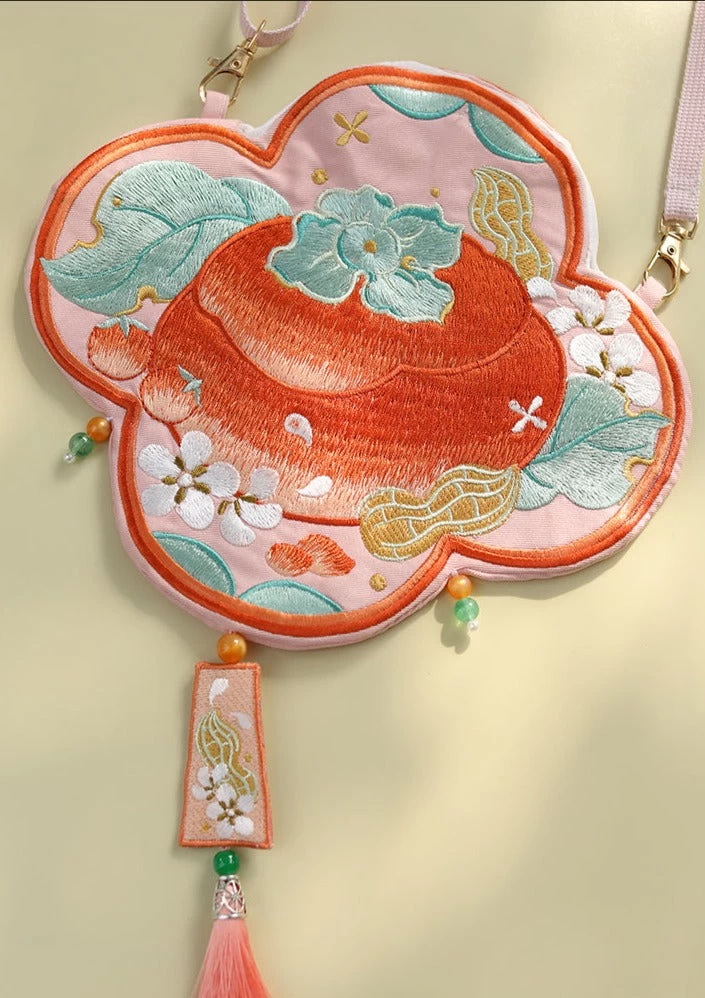 Women Embroidered Persimmon Red  Hanfu Purse 20x22cm | HANFUBAO