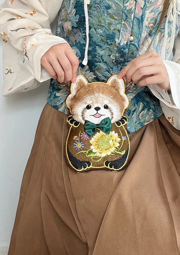 Women Embroidered Red Panda  Coin Purse Pouch 15x21cm | HANFUBAO