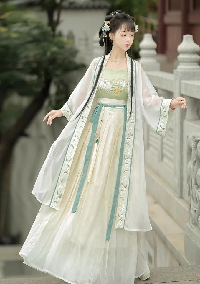 Women's Song Dynasty Hanfu 4-Piece Set Jasmine Floral| HANFUBAO