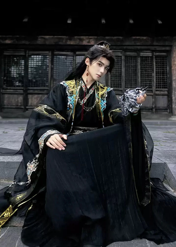 Unisex Modern Daily Hanfu Set Blue Wave Print Plus Size  | HANFUBAO