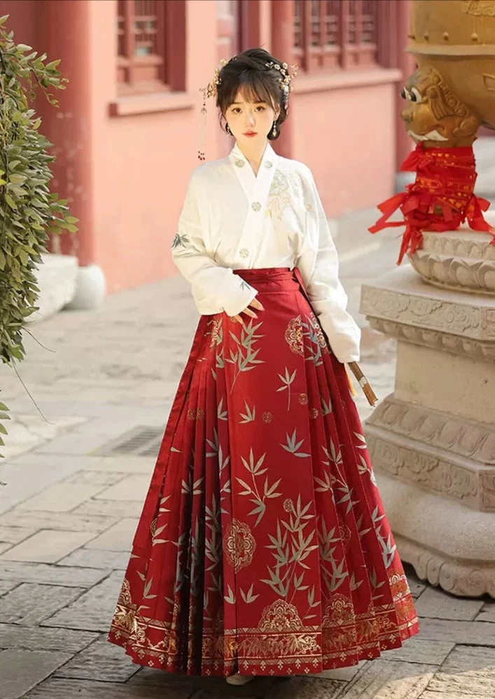 Women Modern Ma Mian Skirt Set Bamboo Embroidery Plus Size| HANFUBAO
