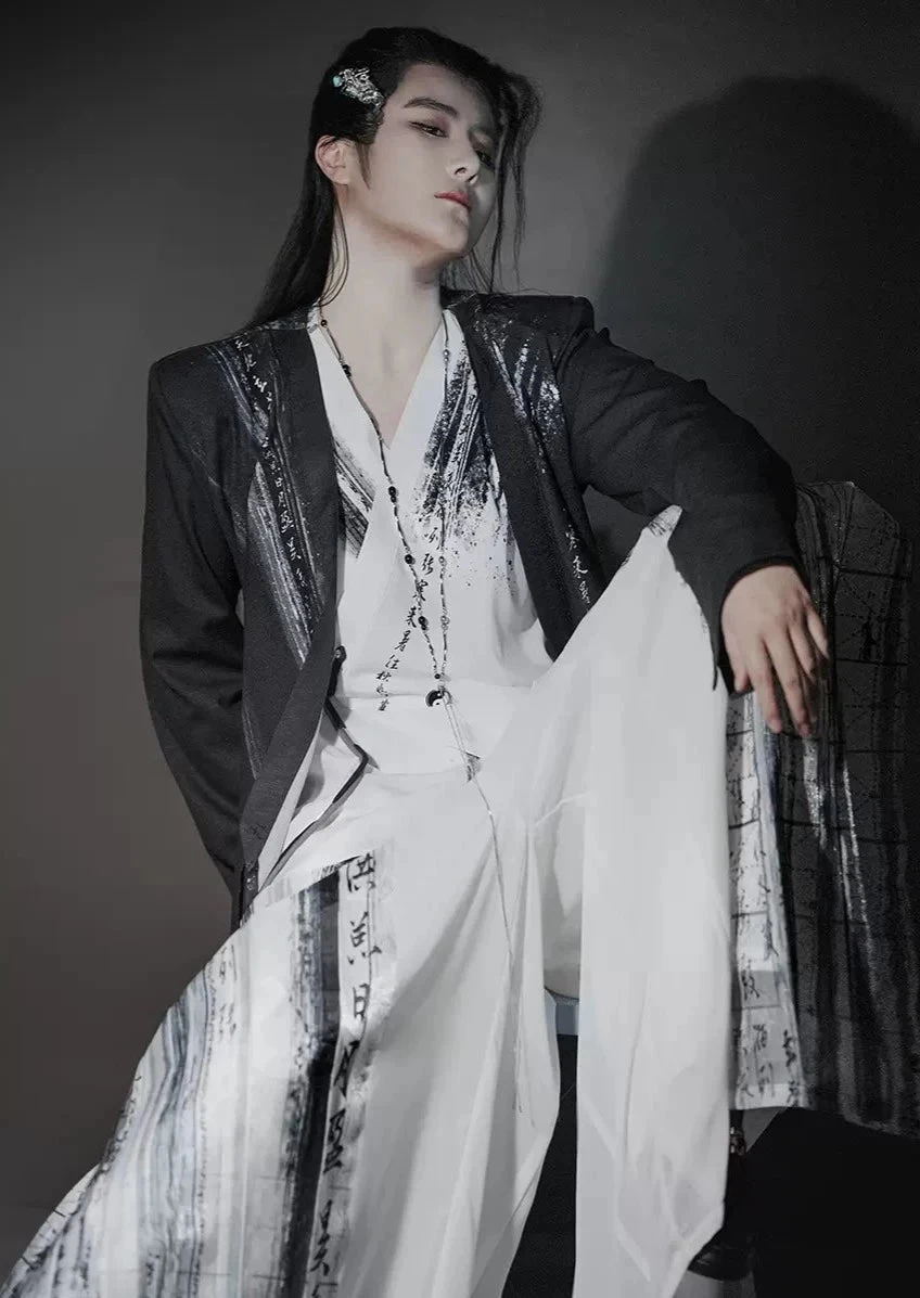 Unisex Modern Hanfu 3-Piece Cotton Set, Thousand Character Embroidery | HANFUBAO