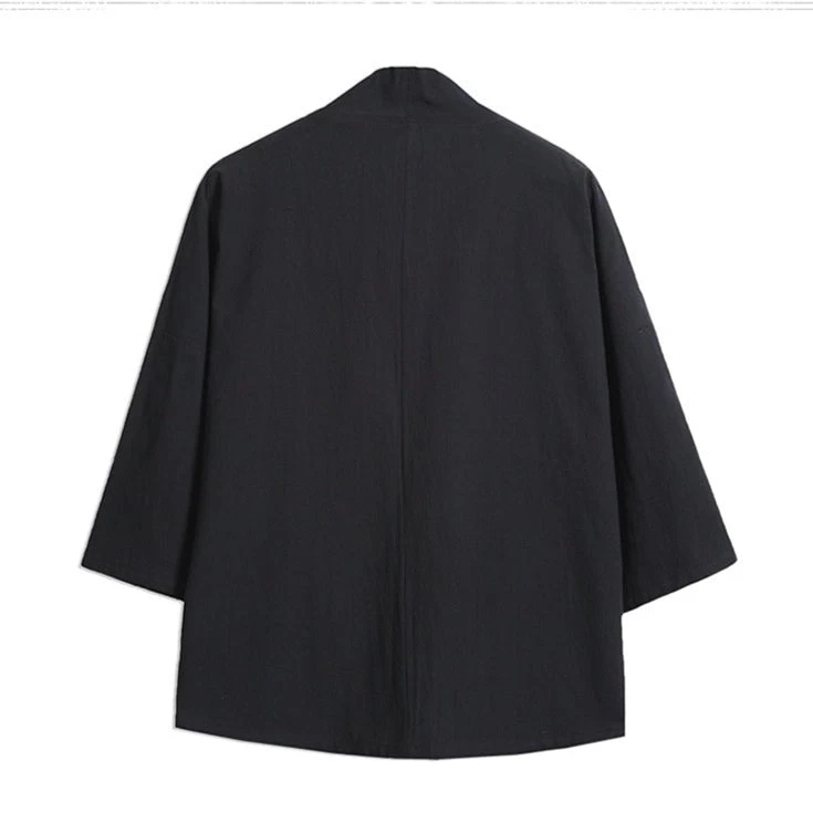 Unisex Black Daily Hanfu Robe Kimono Top Plus Size Cotton Blend | HANFUBAO