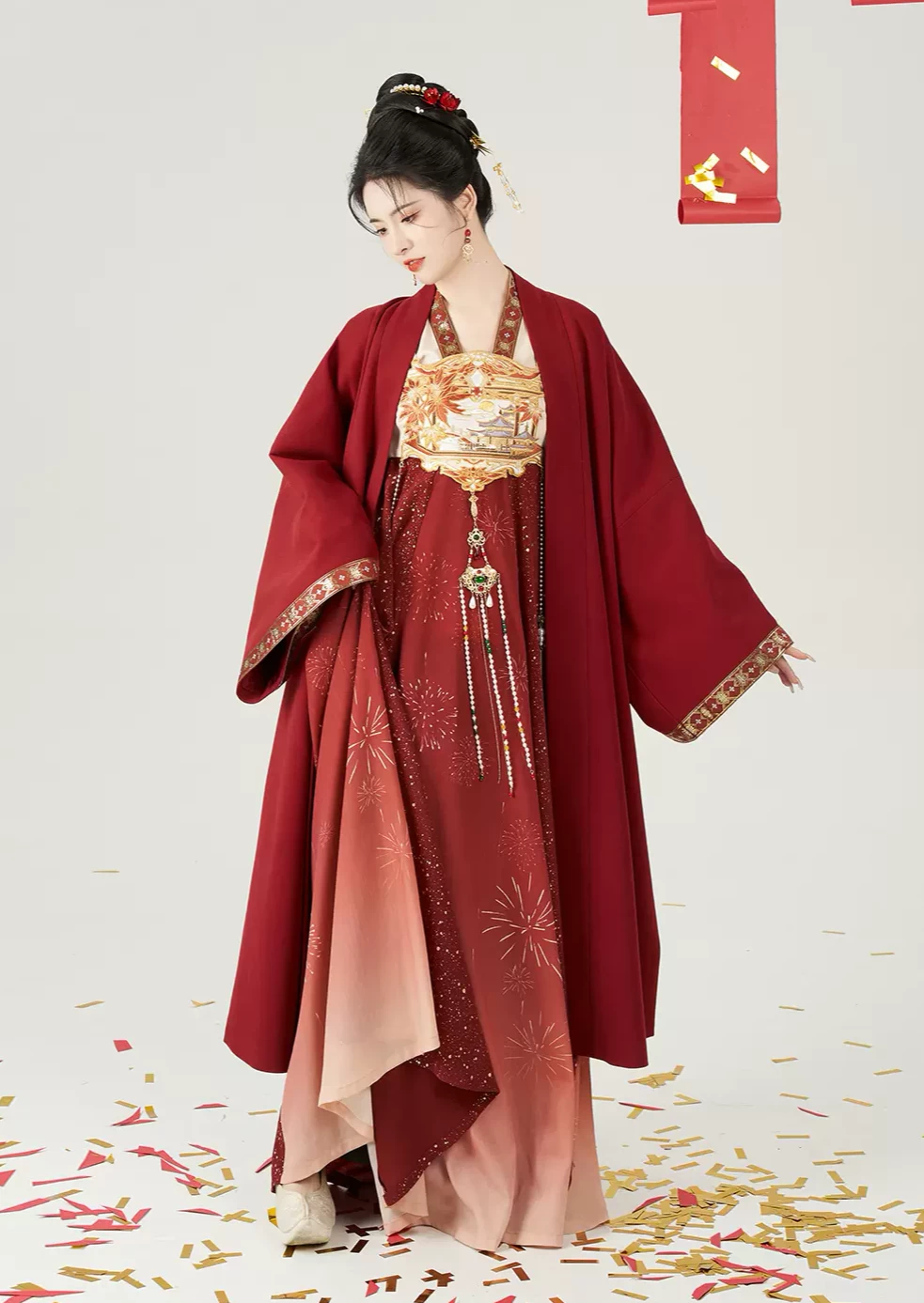 Women’s Modern 4-Piece Floral Flame Hanfu Set,  Daily Wear| HANFUBAO