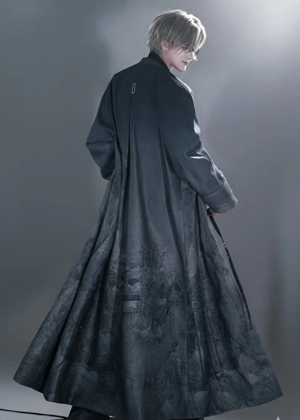 Unisex Modern Hanfu  Coat & Scarf Snow Mountain Print | HANFUBAO