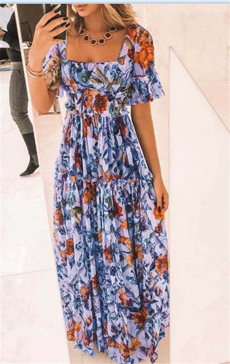 Sexy Short Sleeves Floral Print Off Shoulder  Wedding Guest Dresses