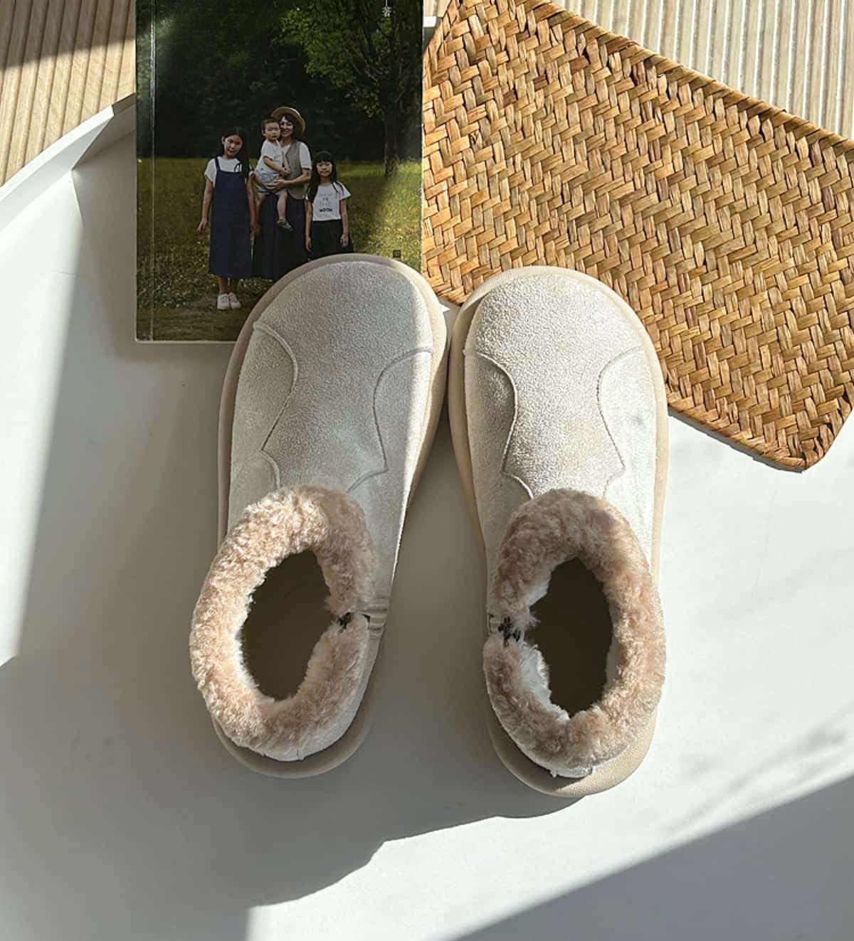 Suede round head flat bottom short boots winter cute plush warm snow boots