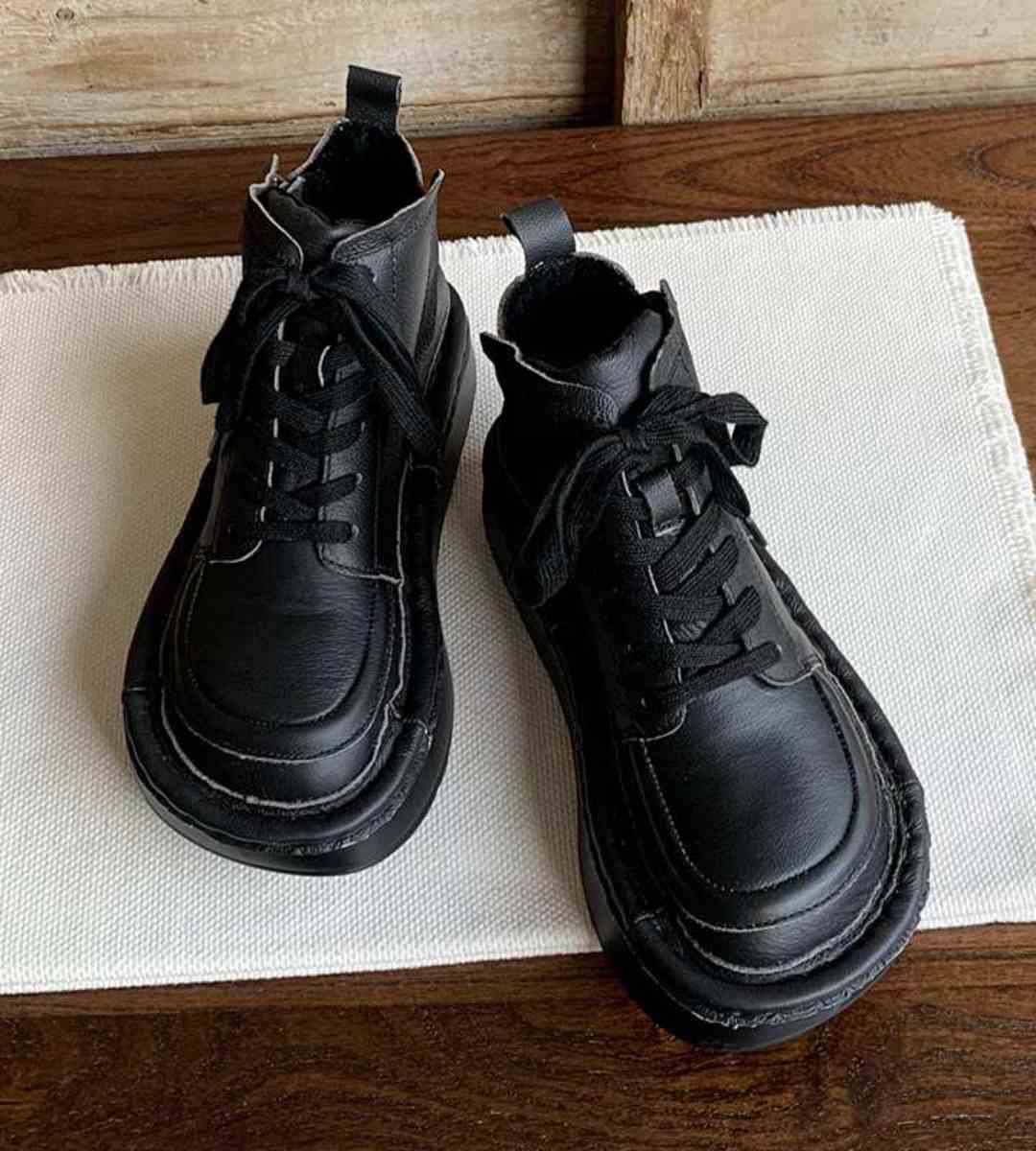Spring Short Boots Genuine Leather Artsy Chunky Ankle Boots