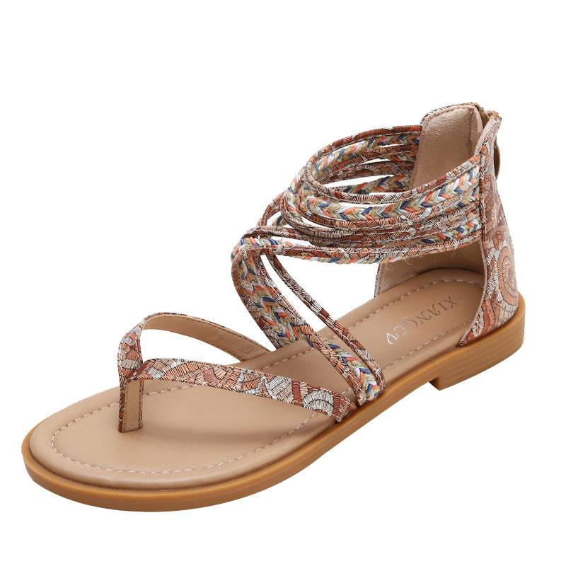 Bohemian Ethnic Retro Seaside Vacation Roman Sandals Beach Flat Women's Shoes