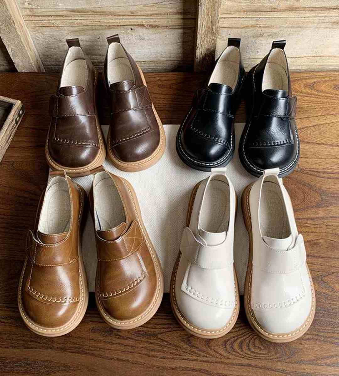 2024 Spring Women's Leather Oxfords Thick Sole Retro