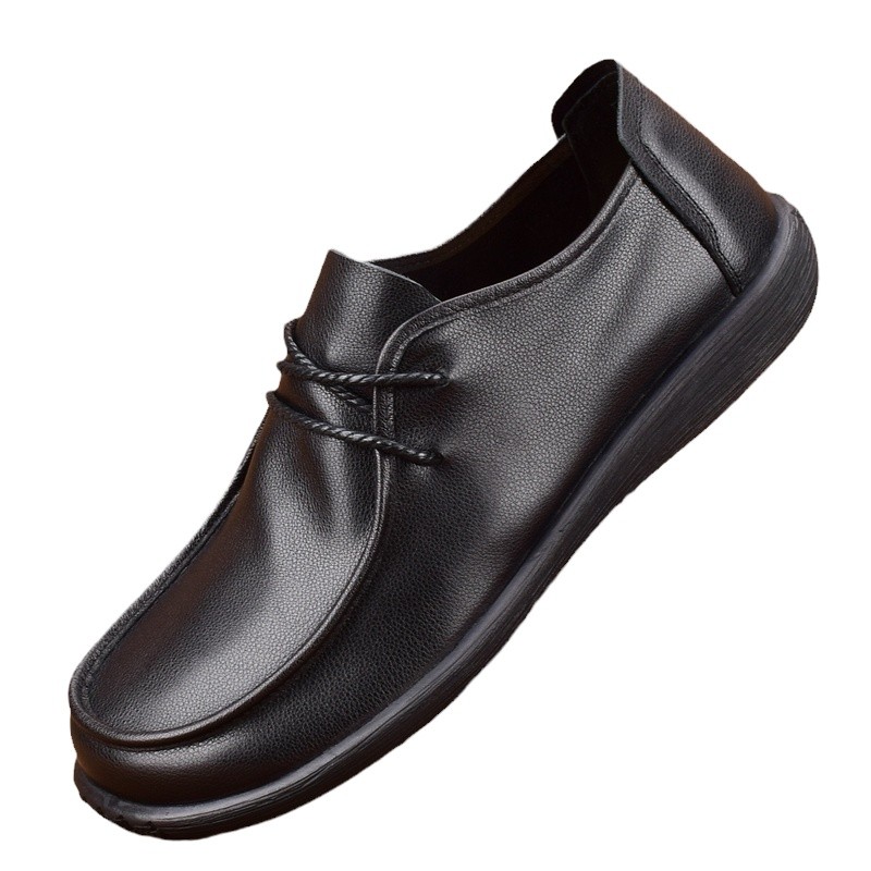 Men's cowhide beanie shoes breathable single shoes black British men's shoes soft sole leather soft leather light driving shoes