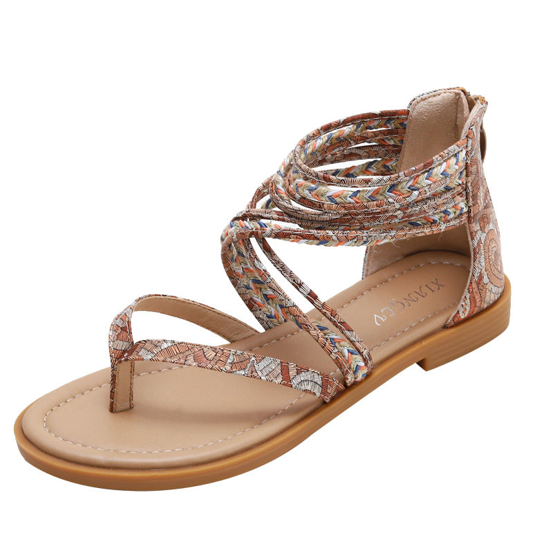 Bohemian Ethnic Retro Seaside Vacation Roman Sandals Beach Flat Women's Shoes